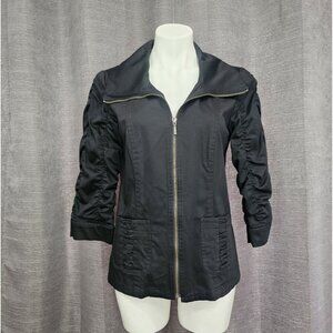 Tribal Womens Jacket Top Black Zip Pockets 3/4‎ Gather Ruched Sleeve Size 6